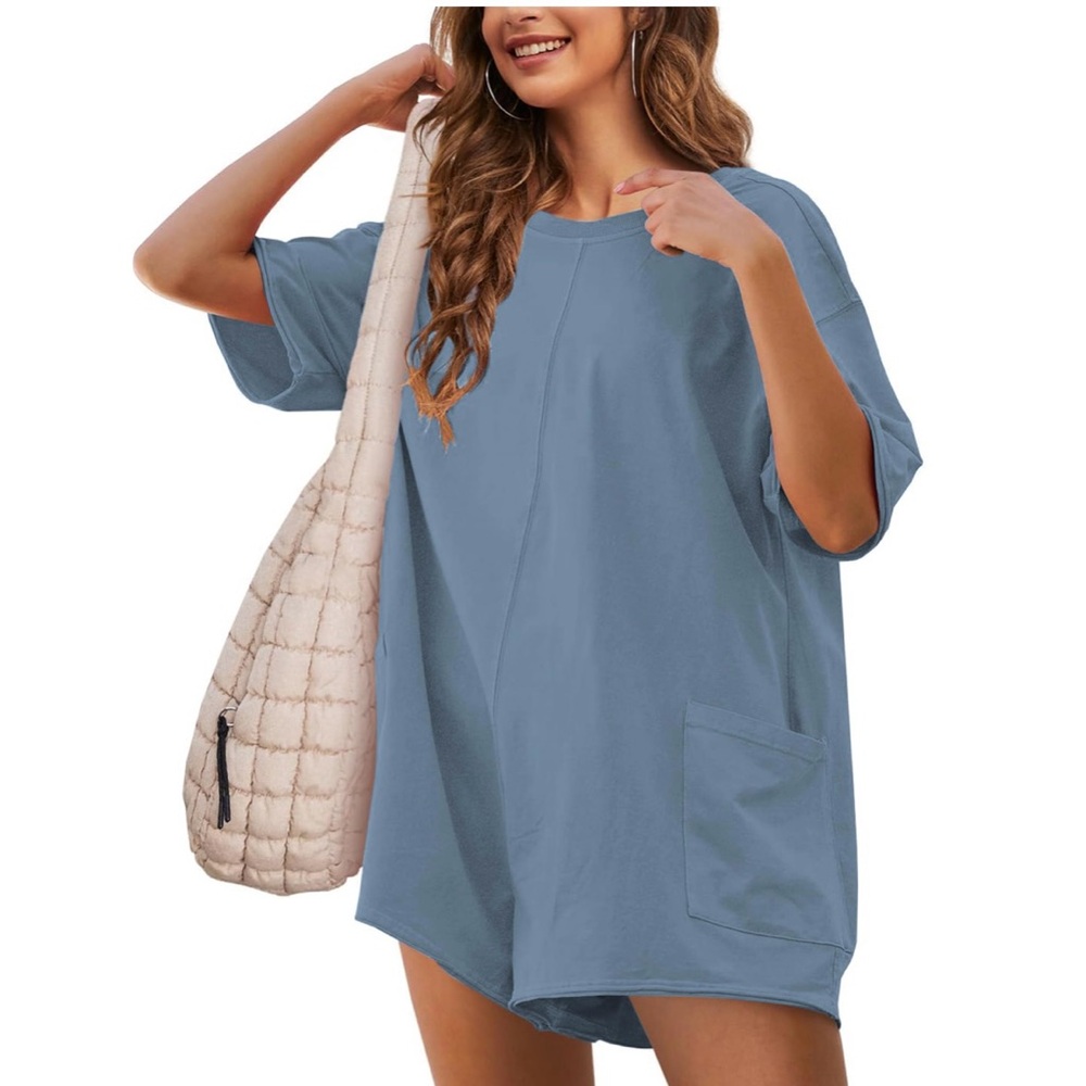 Blue Gray Oversized Women's Tshirt romper